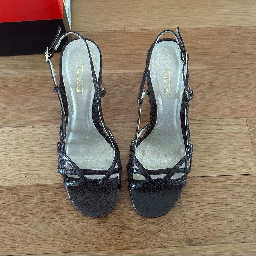 NWT Dark Brown Leather Strappy Heels - Picture 2 of 11